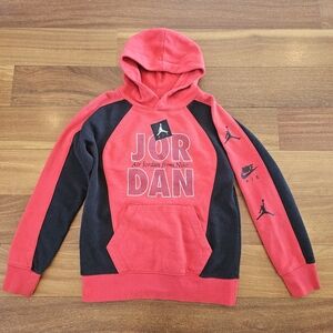Nike Air Jordan Youth Hoodie Red Black Graphic Hooded Sweatshirt Youth Med 10/12